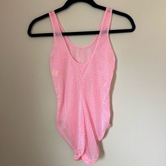 Vintage ILGWU 1970s Cathy Hardwick Barbie pink sheer nylon polka dot body suit - Picture 8 of 11